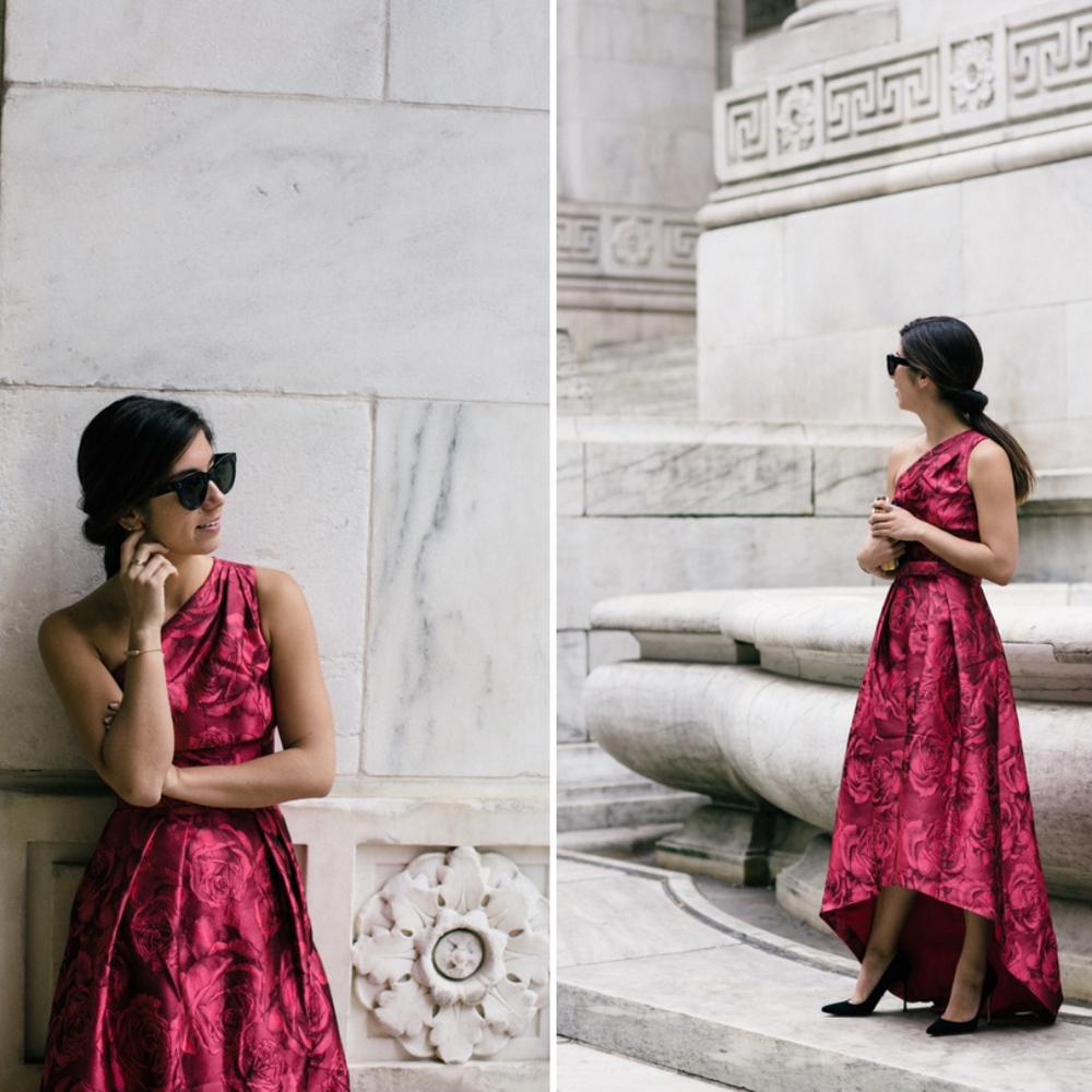St. John Jacquard Hi-Low One Shoulder Dress